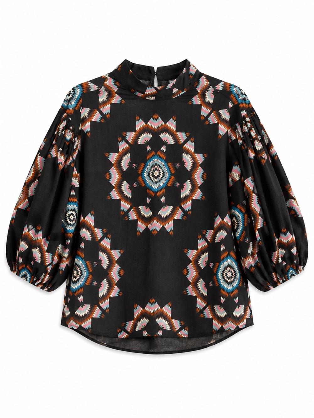 Sea New York Black Geometric-Print Balloon Sleeve Blouse